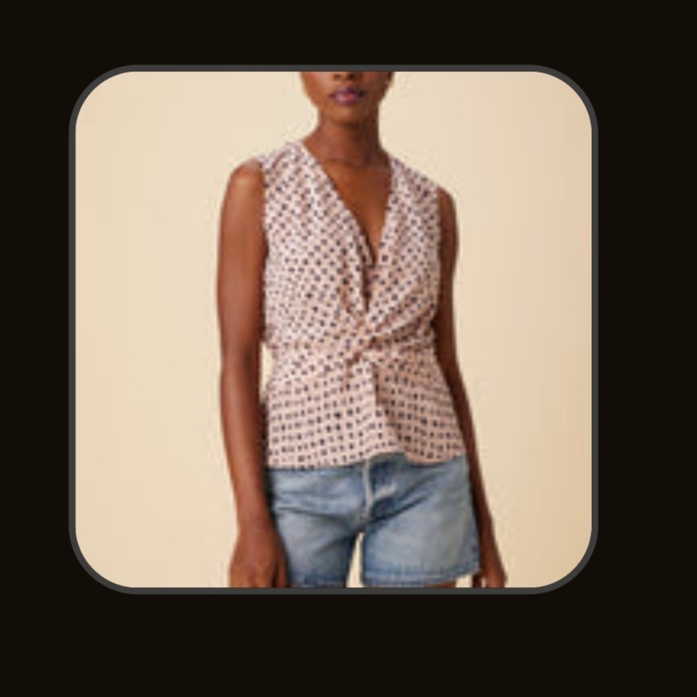 Amour Vert Clemence Washable Silk Blouse - Valencia Dot Pink, Sleeveless Top, M